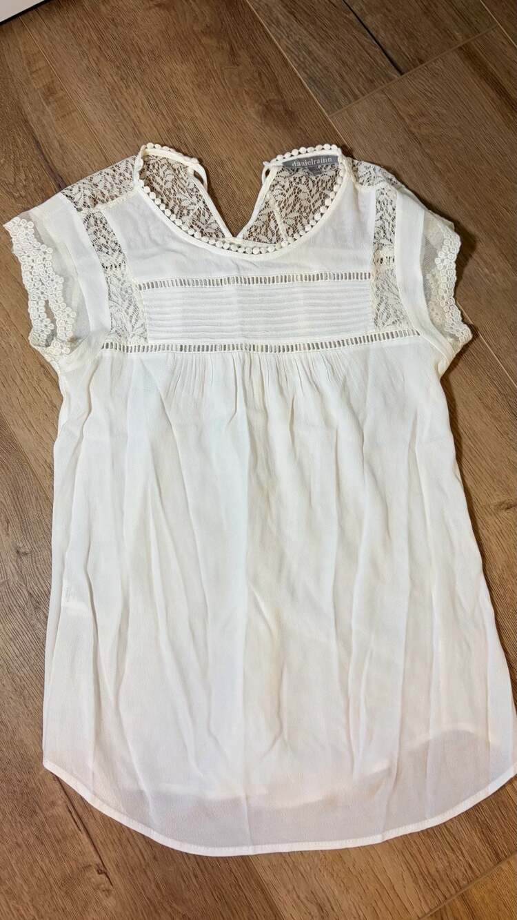 Daniel Rainn Lace Cap Sleeve Blouse Size XS White Tie Back